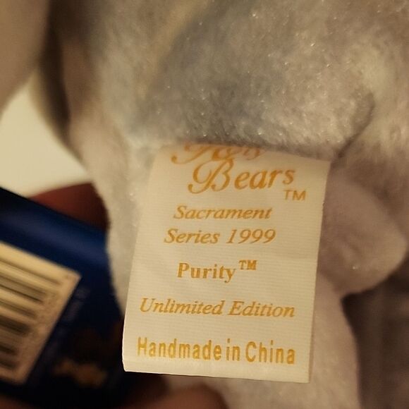 Gray and White Plush Bear with Blue Ribbon - Picture 8 of 11